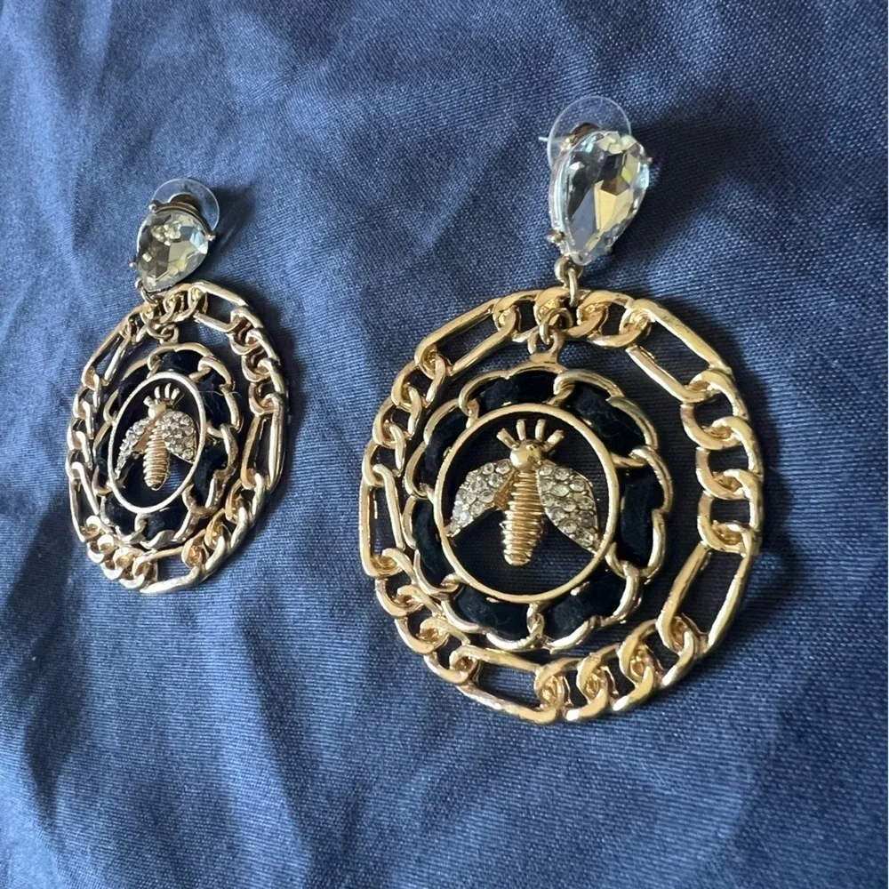 Gold Bee Motif Earrings